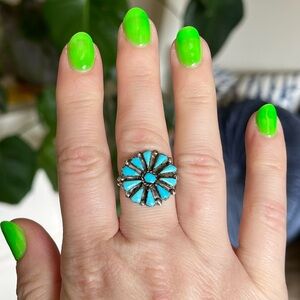 [Vintage] sterling silver turquoise petit point signed ring